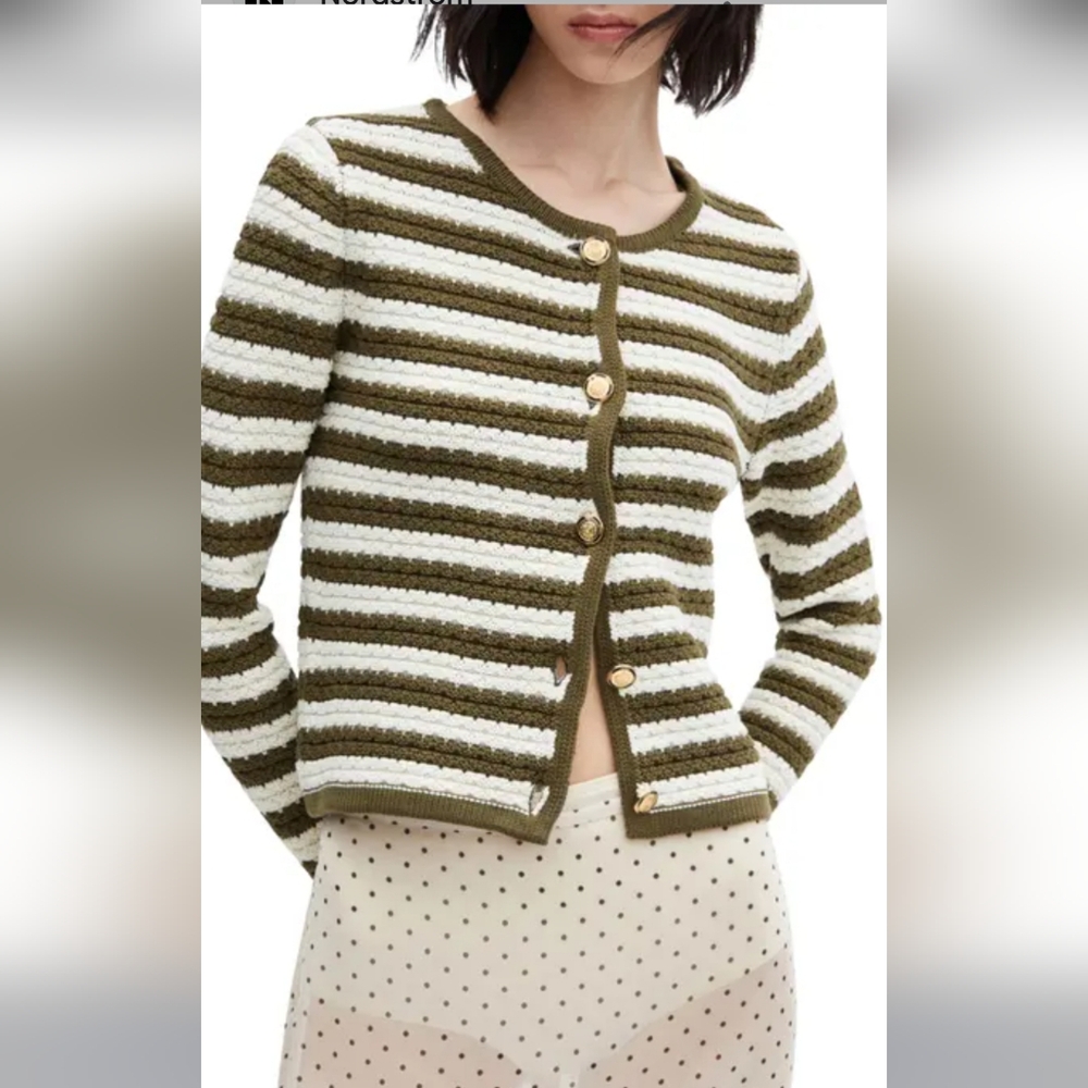 Mango Olive and White Striped Cardigan, Never Worn